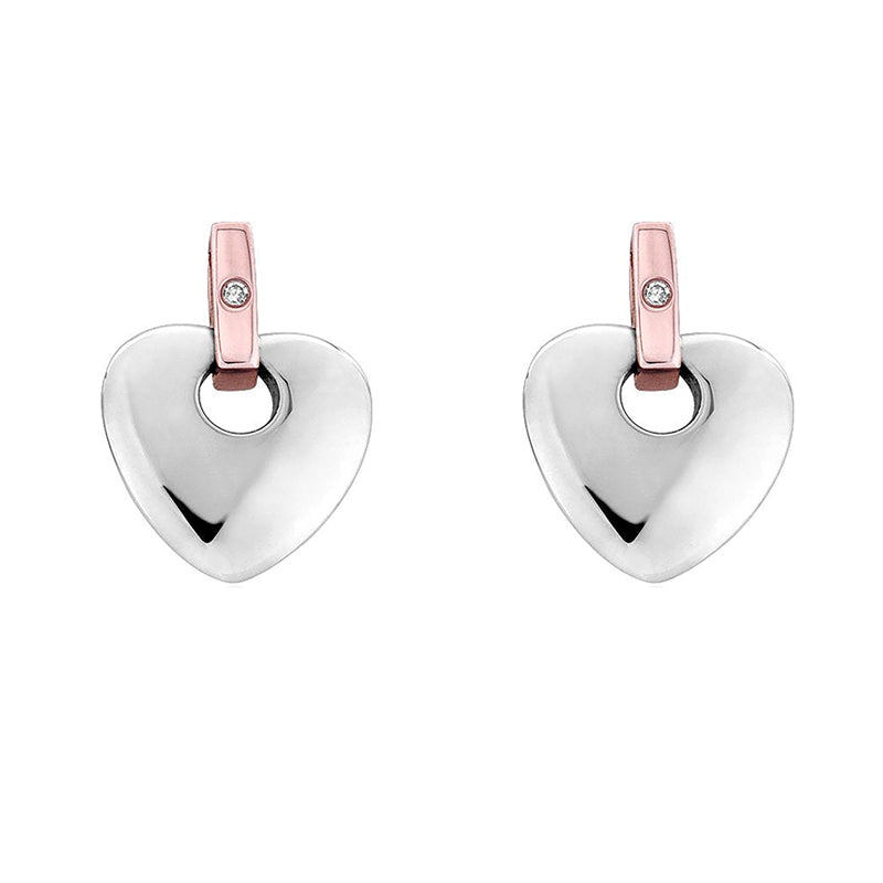 Clogau Cariad Sterling Silver Diamond Heart Earrings - Silver