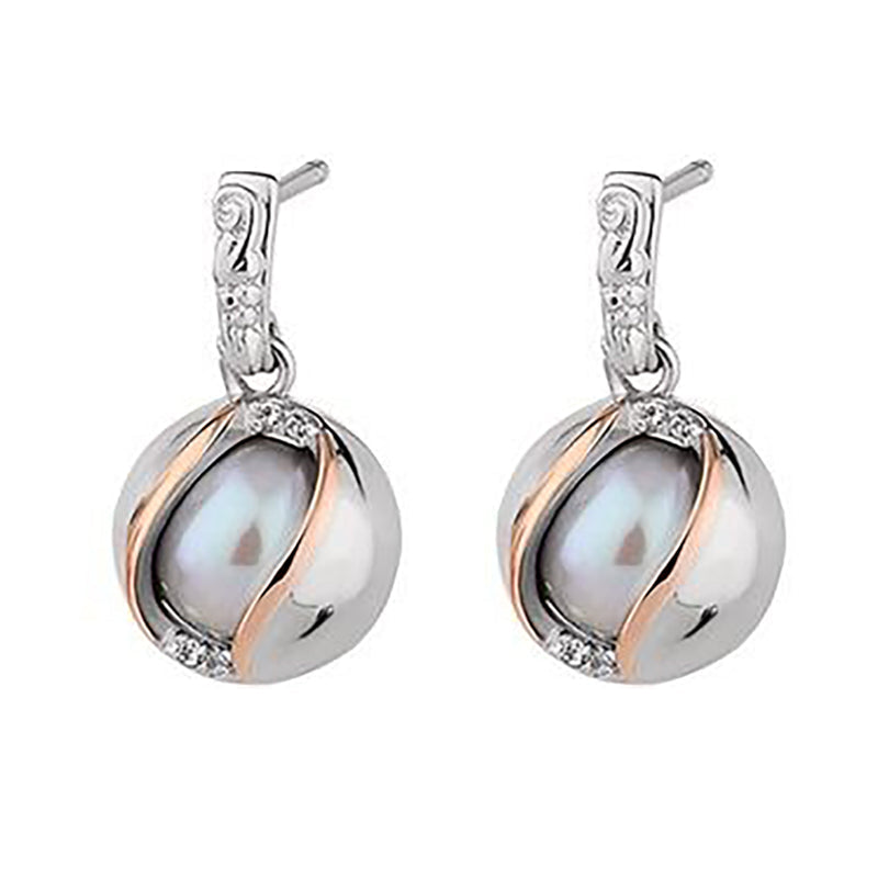 Clogau Salacia Sterling Silver White Topaz Pearl Oyster Stud Earrings - Silver