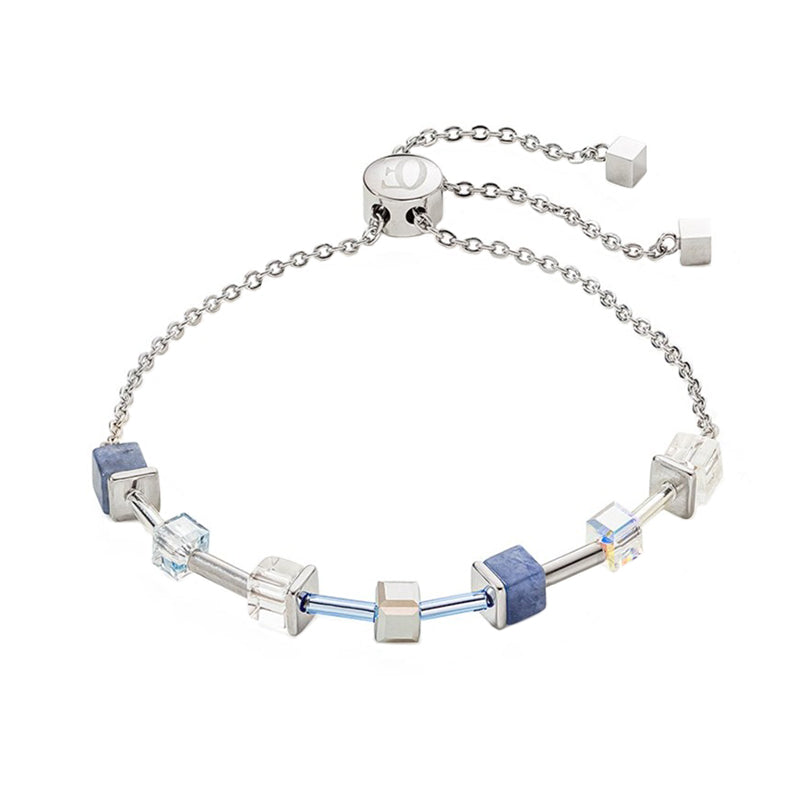 Coeur De Lion GeoCUBE Precious Silver Blue Adjustable Bracelet - Silver