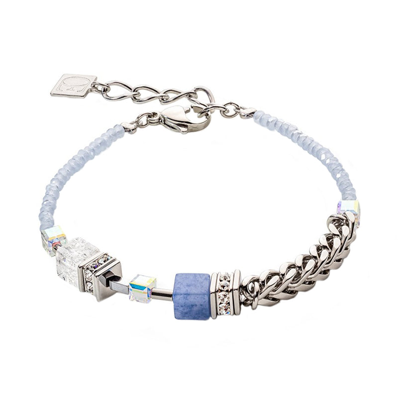 Coeur De Lion GeoCUBE Precious Fusion Chunky Chain Light Blue Bracelet - Silver