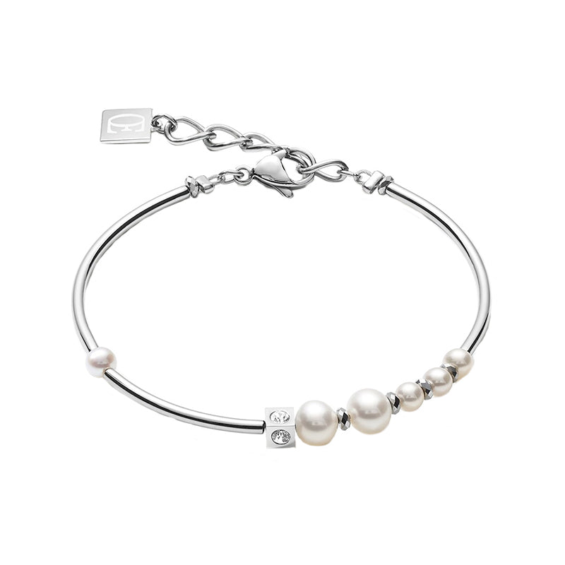 Coeur De Lion Freshwater Pearl Asymmetry White Bracelet - Silver