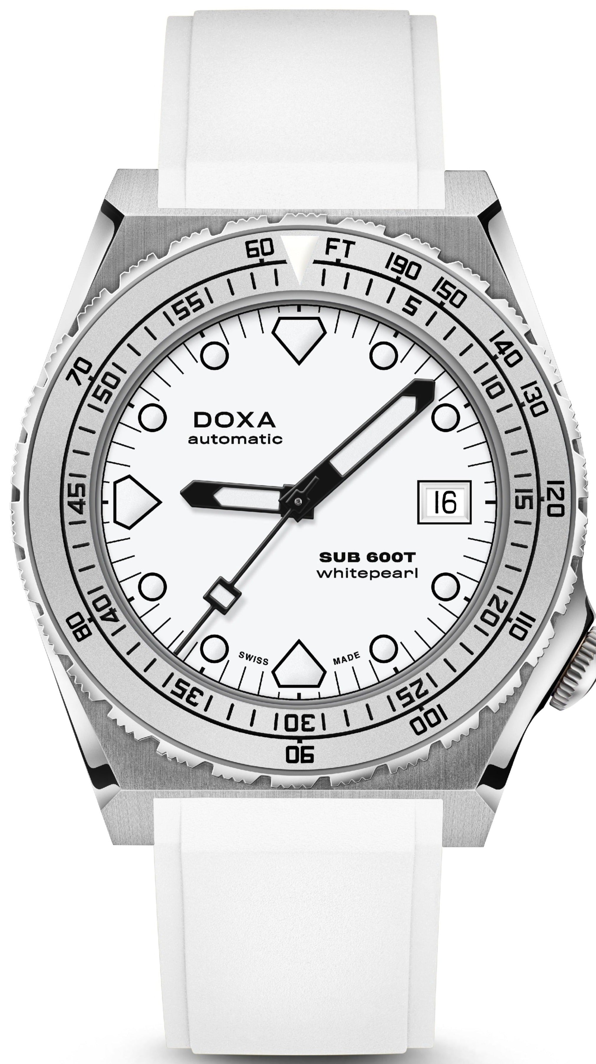 Doxa Watch SUB 600T Whitepearl Rubber - White