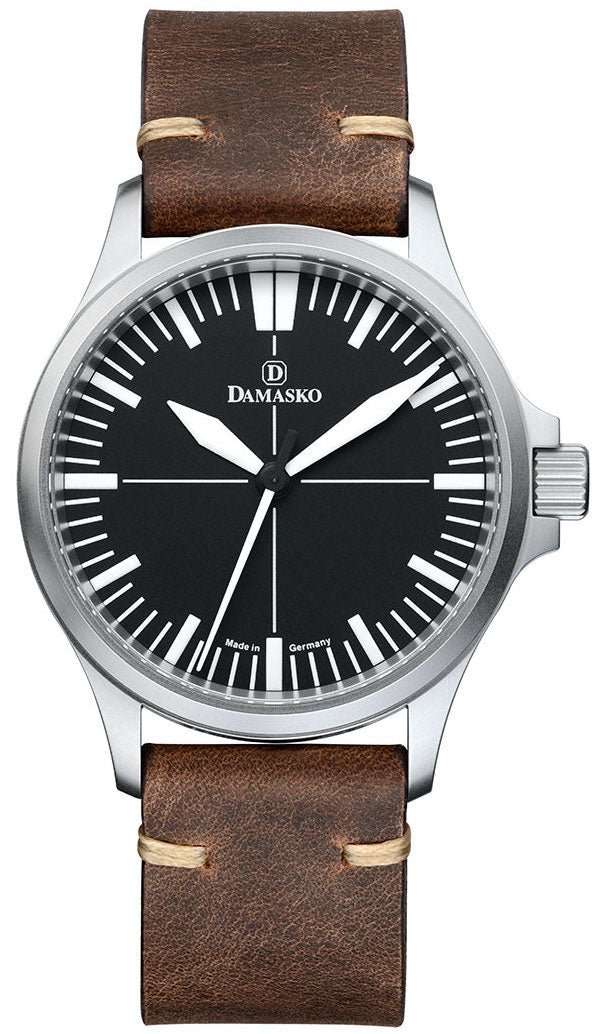 Damasko Watch DK30 Vintage Mocha Leather Pin - Black