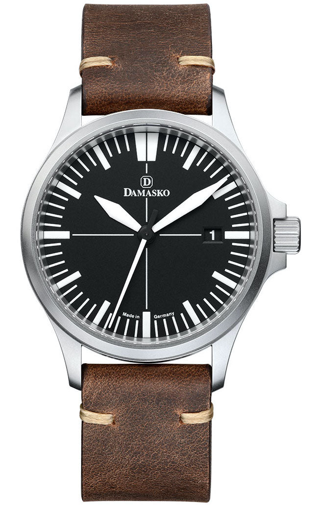 Damasko Watch DK32 Black Vintage Mocha Leather Pin - Black