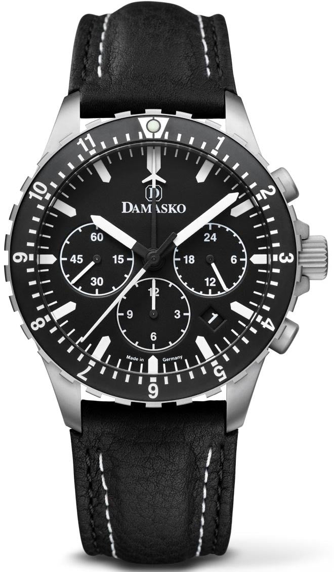 Damasko Watch DC86 Double Stitch Leather Pin - Black