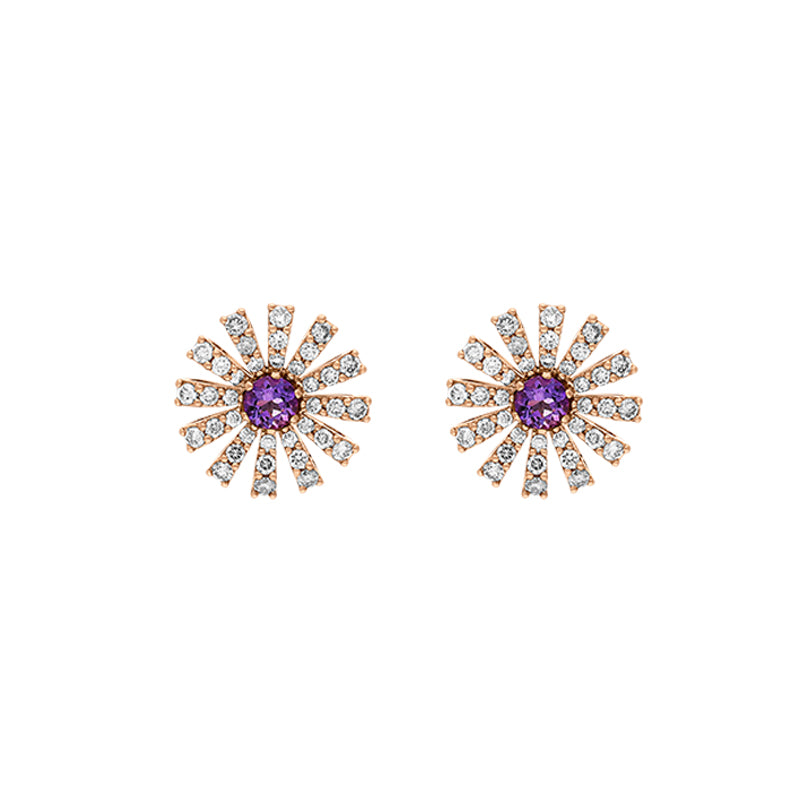 Damiani Margherita 18ct Rose Gold 0.90ct Brown Diamond Amethyst Stud Earrings - Gold