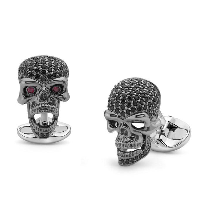 Deakin & Francis Sterling Silver Black Spinel Skull Cufflinks - Silver