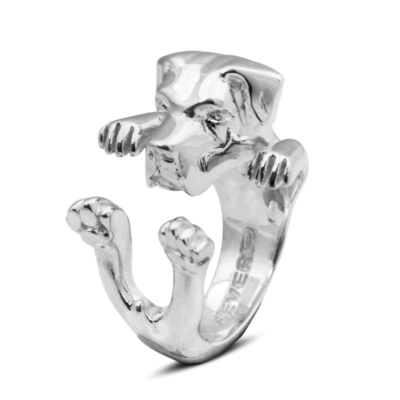 Dog Fever Sterling Silver Cane Corso Hug Ring - M Silver