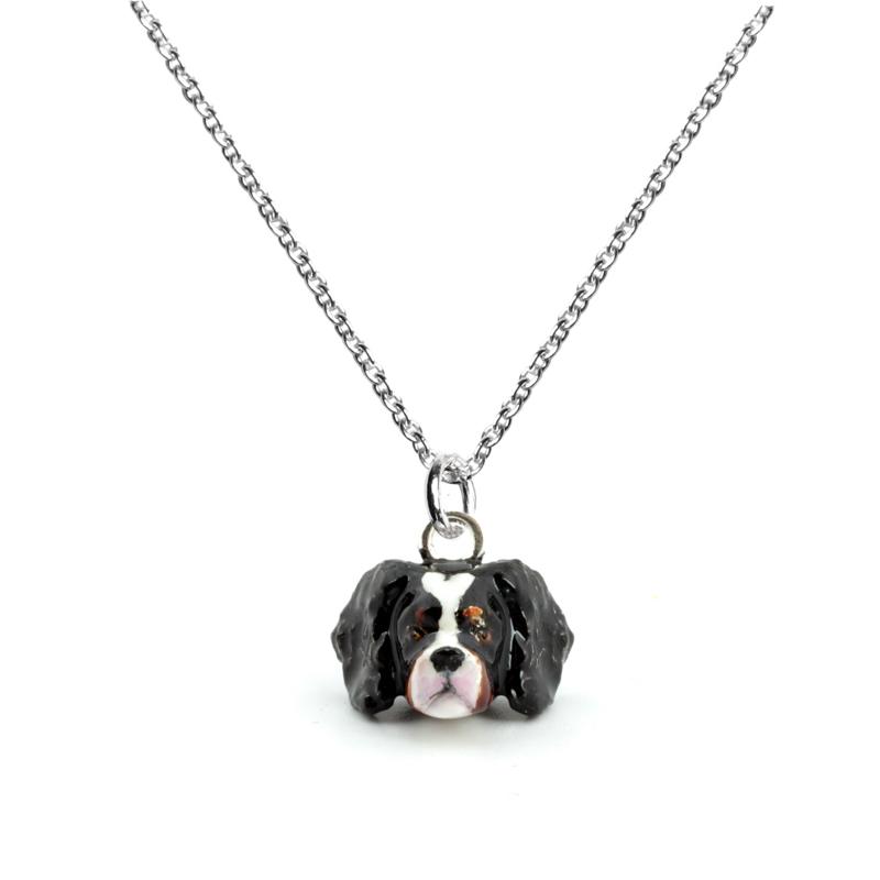 Dog Fever Sterling Silver Enamelled Cavalier King Charles Spaniel Muzzle Necklace D