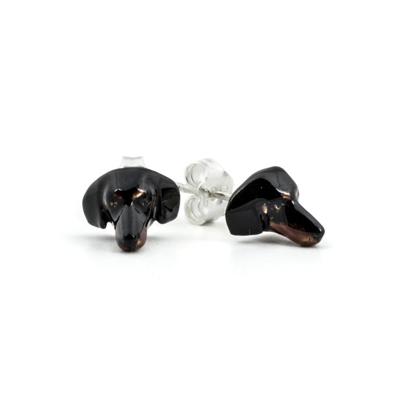 Dog Fever Sterling Silver Enamelled Dachshund Muzzle Earrings