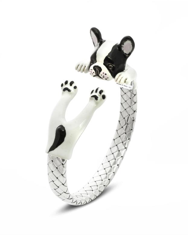 Dog Fever Sterling Silver Enamelled French Bulldog Hug Bracelet