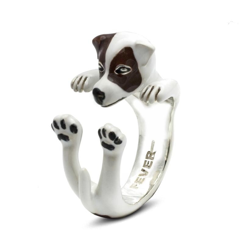 Dog Fever Sterling Silver Enamelled Jack Russell Hug Ring - S Silver