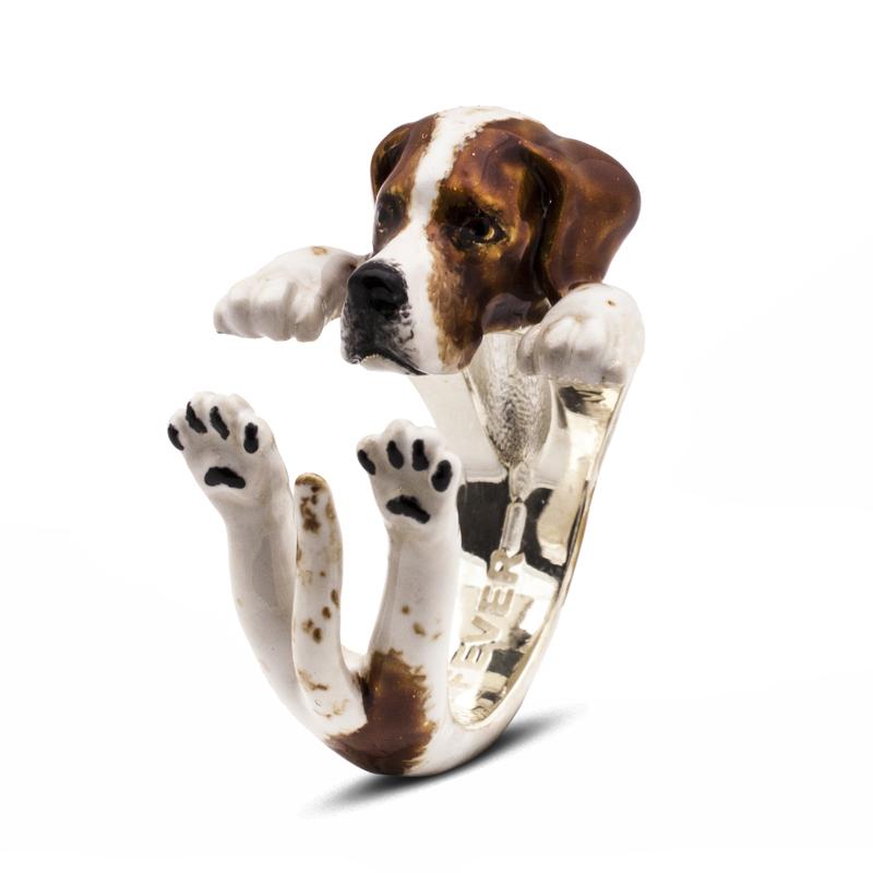 Dog Fever Sterling Silver Enamelled Pointer Hug Ring - S Silver