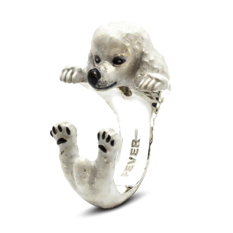 Dog Fever Sterling Silver Enamelled Poodle Hug Ring - L Silver