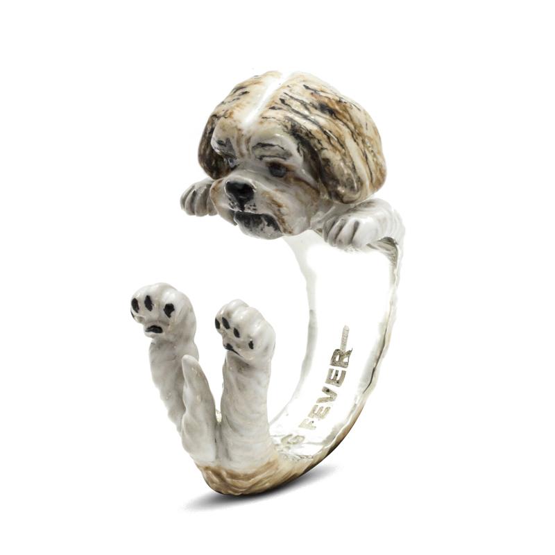 Dog Fever Sterling Silver Enamelled Shih Tzu Hug Ring - XL Silver