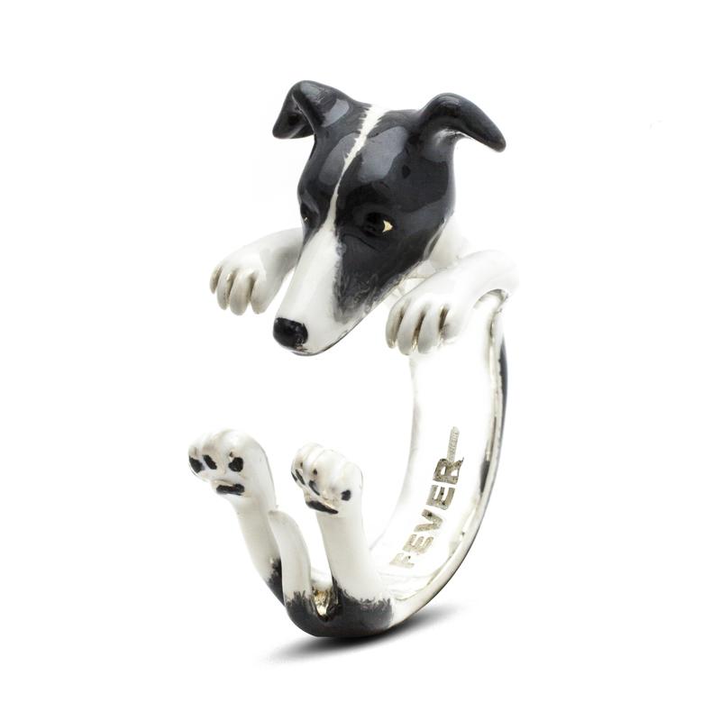 Dog Fever Sterling Silver Enamelled Whippet Hug Ring - M