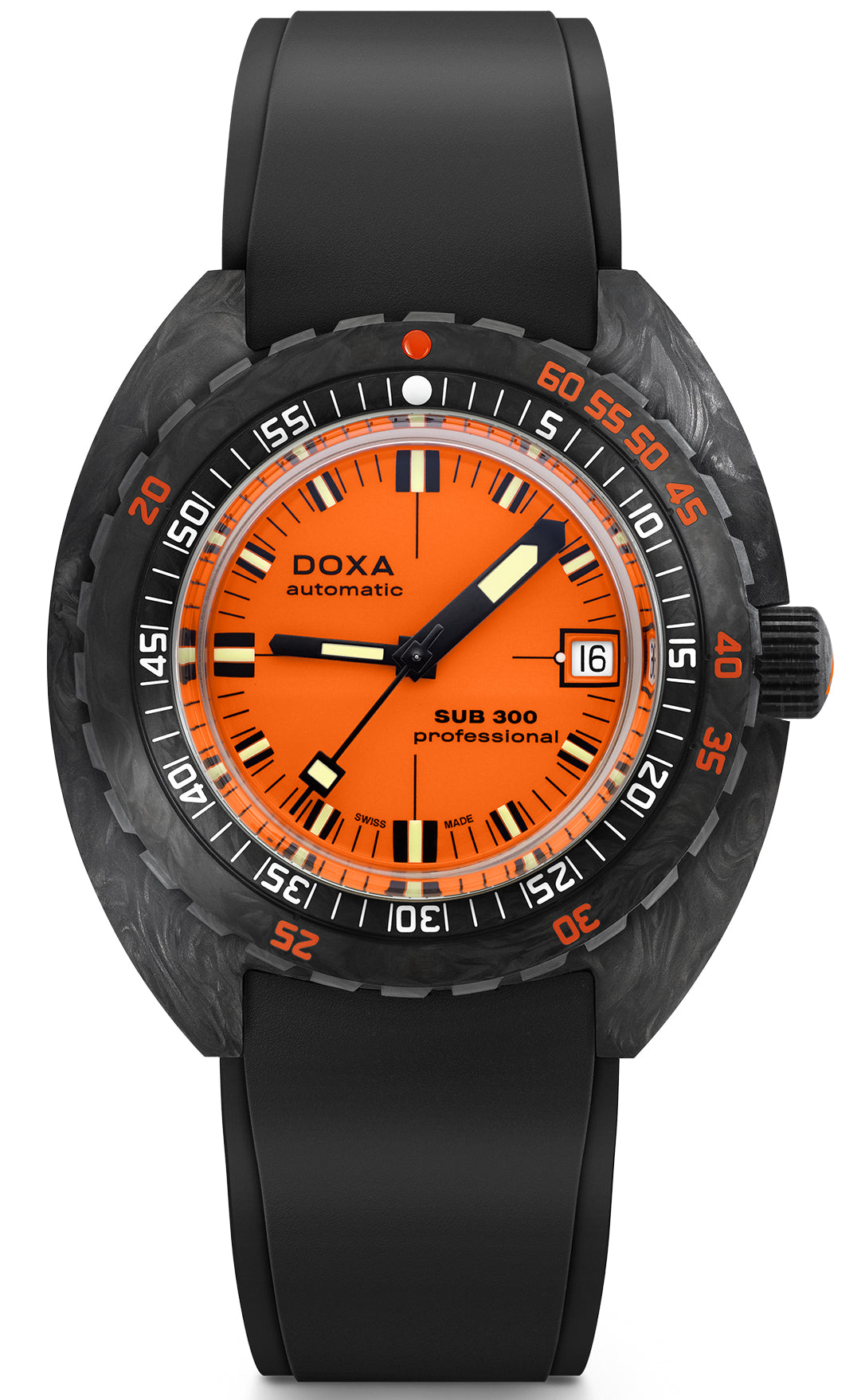 Doxa Watch SUB 300 Carbon COSC Professional Rubber - Orange
