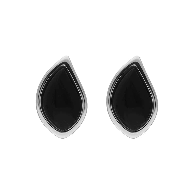 Sterling Silver Whitby Jet Small Leaf Stud Earrings