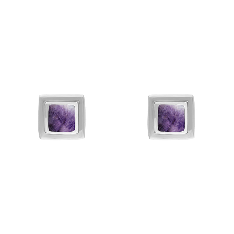 Sterling Silver Blue John Square Stud Earrings - Silver