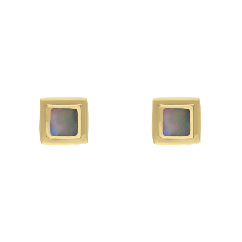 9ct Yellow Gold Opal Square Stone Set Stud Earrings