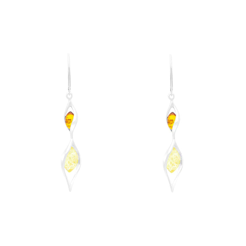 Sterling Silver Amber Graduated Twist Drop Earrings - Silver