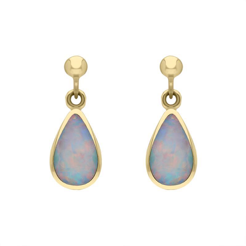 9ct Yellow Gold Opal Drinky Tear Shaped Drop Earrings