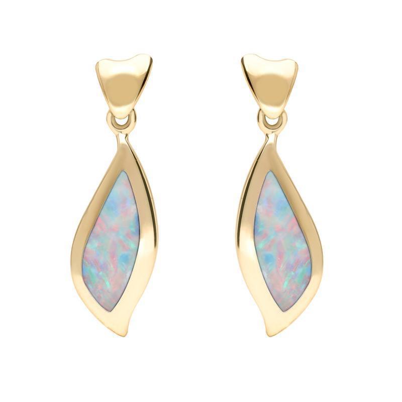 9ct Yellow Gold Opal Leaf Shape Earrings