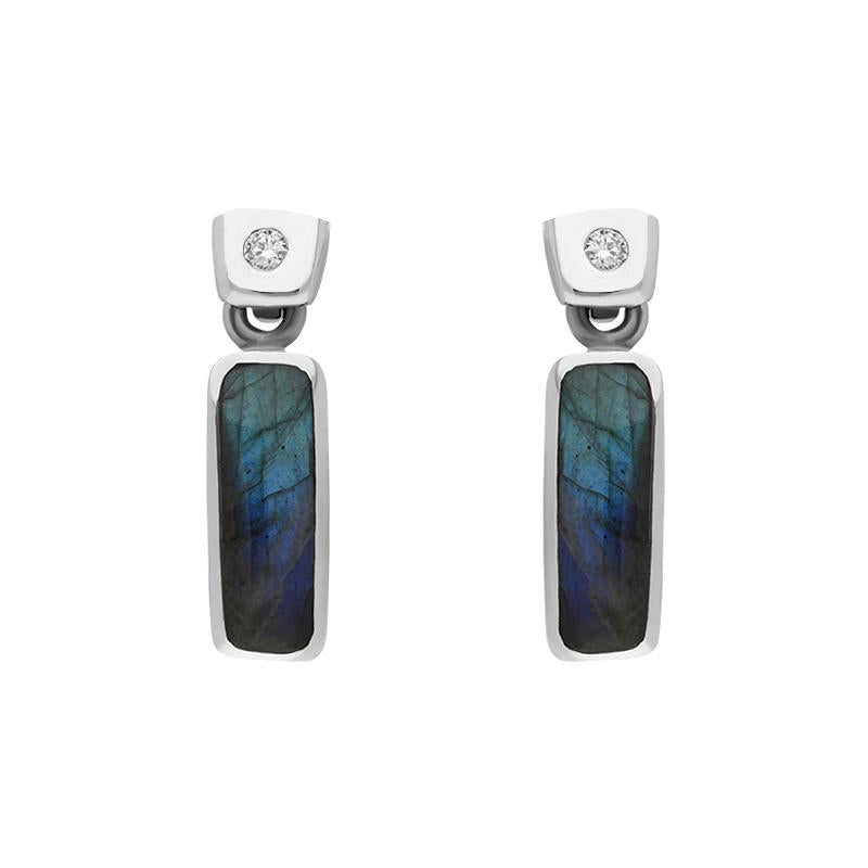 18ct White Gold Labradorite Diamond Oblong Drop Earrings