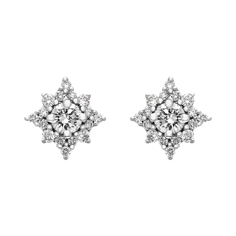 18ct White Gold 0.56ct Diamond Star Cluster Stud Earrings - Gold