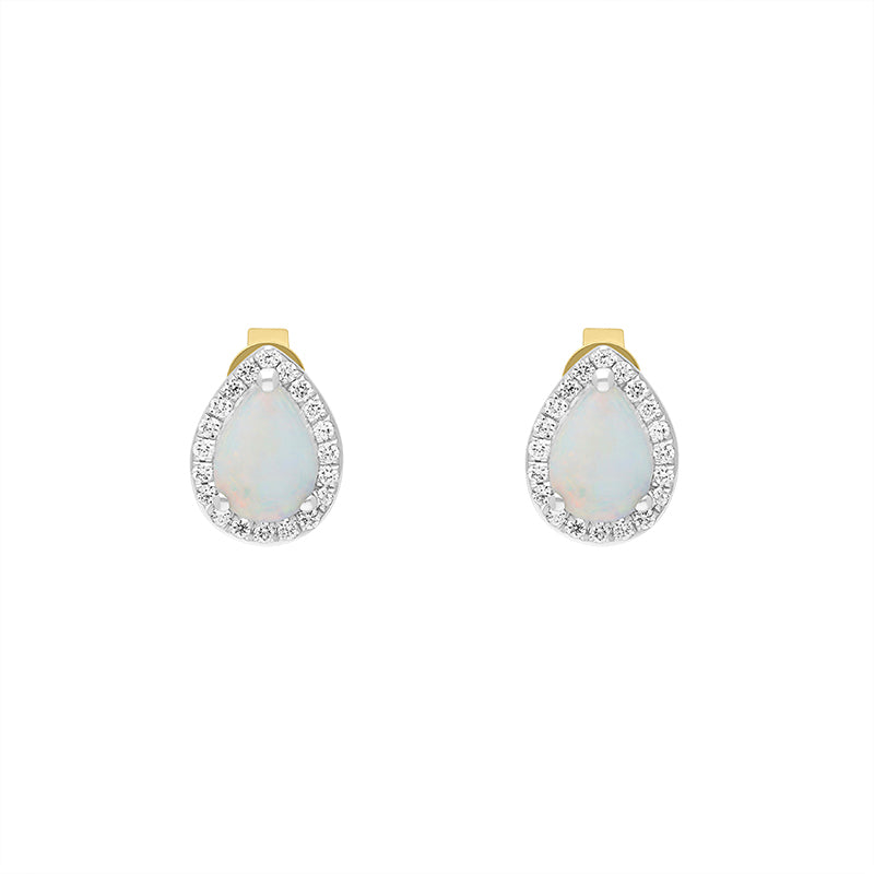 18ct White Gold 0.66ct Opal Diamond Pear Stud Earrings - White Gold