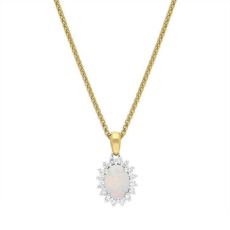 18ct Yellow and White Gold Opal Diamond Oval Cut Cluster Necklace