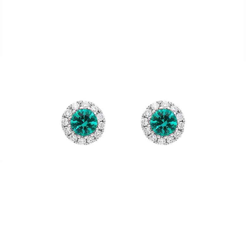 18ct White Gold Emerald and Diamond Round Stud Earrings