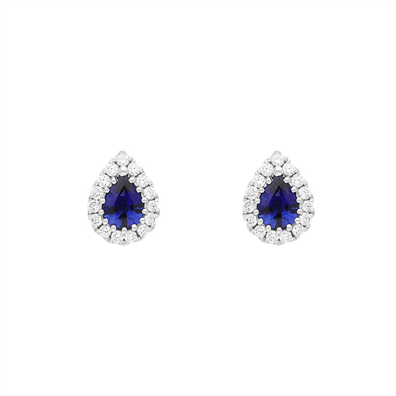 18ct White Gold 0.53ct Sapphire Diamond Pear Cut Cluster Earrings - Option1 Value White Gold