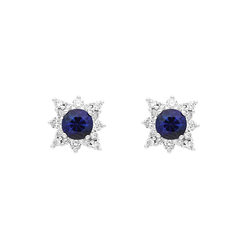 18ct White Gold Sapphire Diamond Round Cut Star Cluster Stud Earrings - Option1 Value White Gold