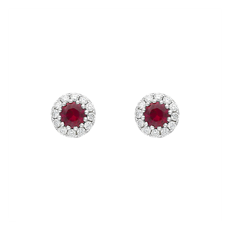 18ct White Gold Ruby Diamond Cluster Earrings