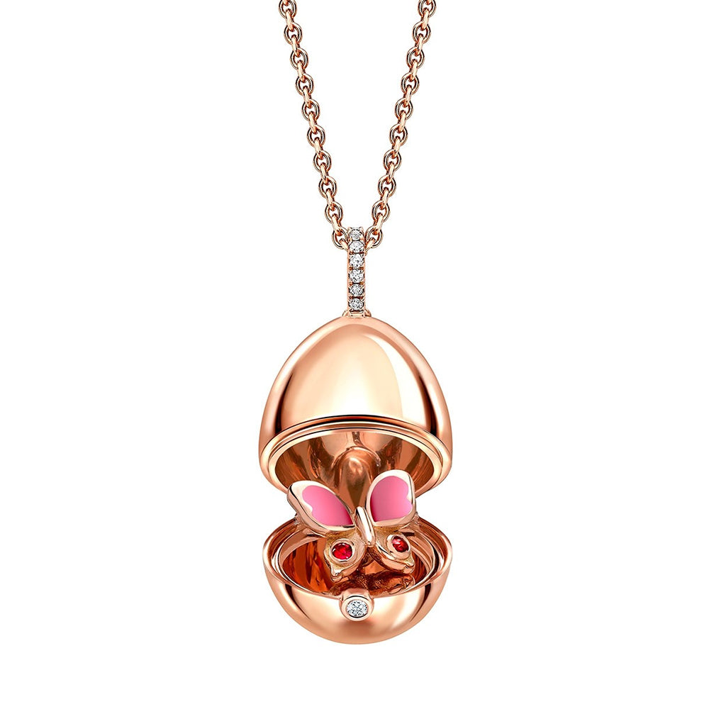 Faberge 18ct Rose Gold Diamond Pink Sapphire Butterfly Locket - Gold