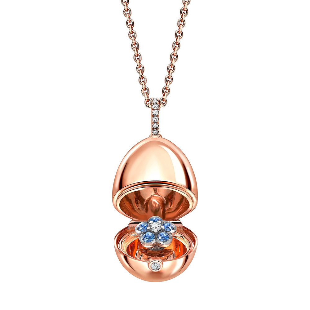 Faberge 18ct Rose Gold Diamond Sapphire Forget-Me-Not Surprise Locket
