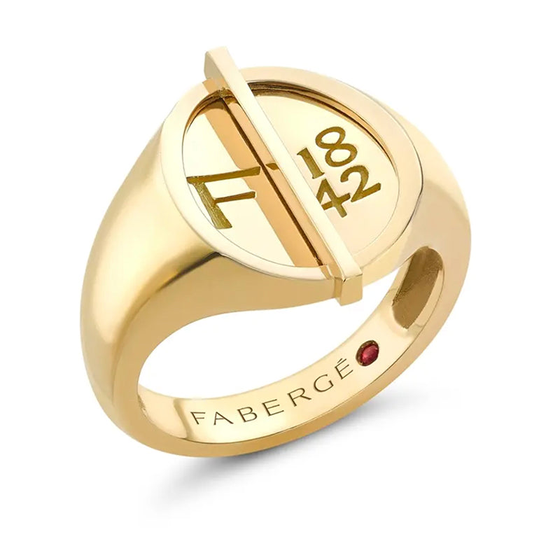 Faberge 1842 18ct Yellow Gold Egg Signet Ring - 49