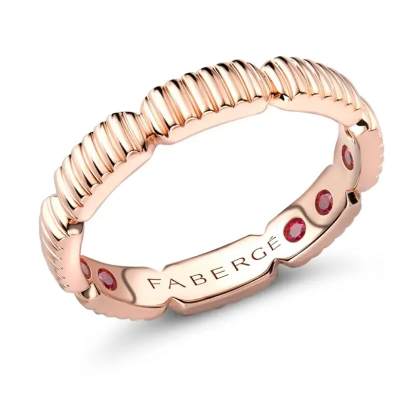 Faberge Colours of Love 18ct Rose Gold Fluted Healing Ring with Hidden Rubies - 51
