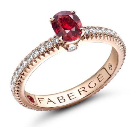Faberge Colours of Love 18ct Rose Gold Ruby Diamond Fluted Ring - 53