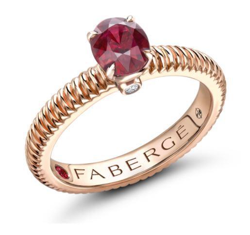 Faberge Colours of Love 18ct Rose Gold Ruby Diamond Fluted Ring - 65