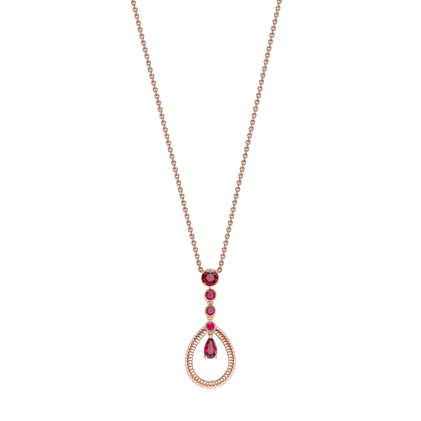Faberge Colours of Love 18ct Rose Gold Ruby Fluted Teardrop Pendant