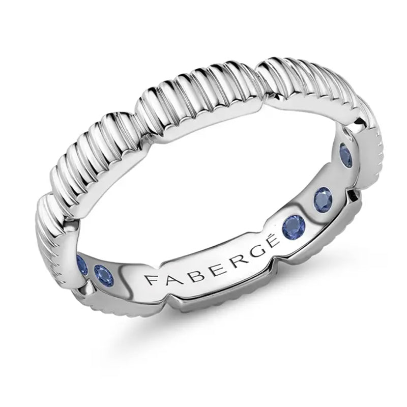 Faberge Colours of Love 18ct White Gold Fluted Healing Ring with Hidden Sapphires - 50