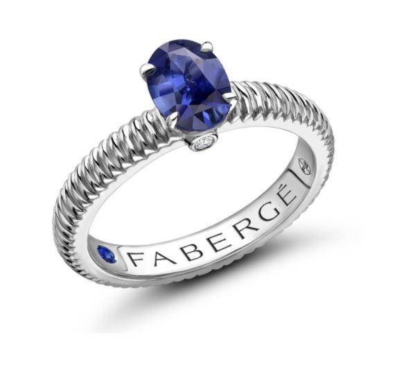 Faberge Colours of Love 18ct White Gold Sapphire Diamond Fluted Ring - 58