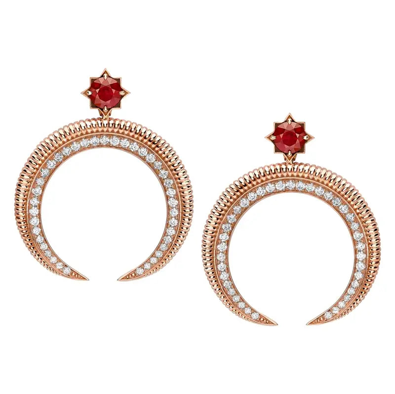 Faberge Colours of Love Hilal 18ct Rose Gold Ruby Diamond Earrings - Rose Gold