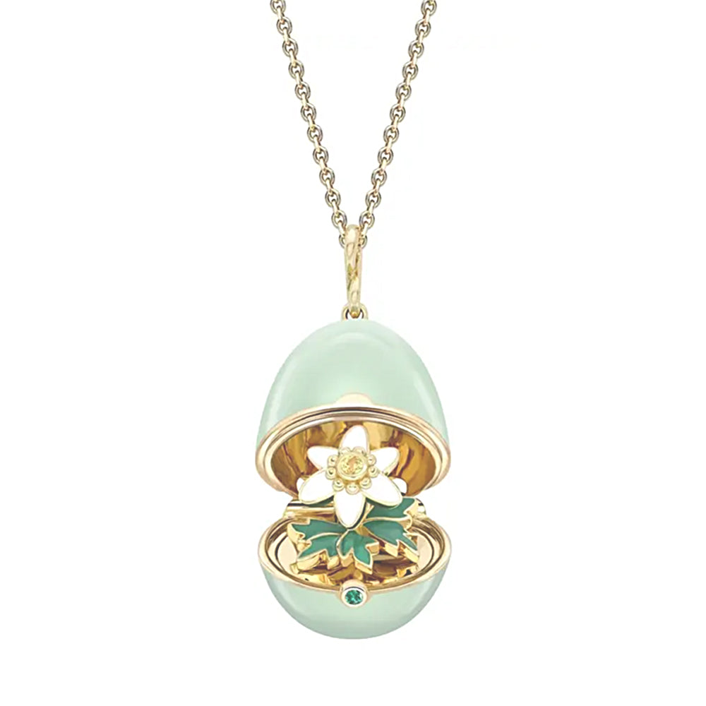 Faberge Essence 18ct Yellow Gold Emerald Sapphire Green Lacquer Anemone Surprise Locket