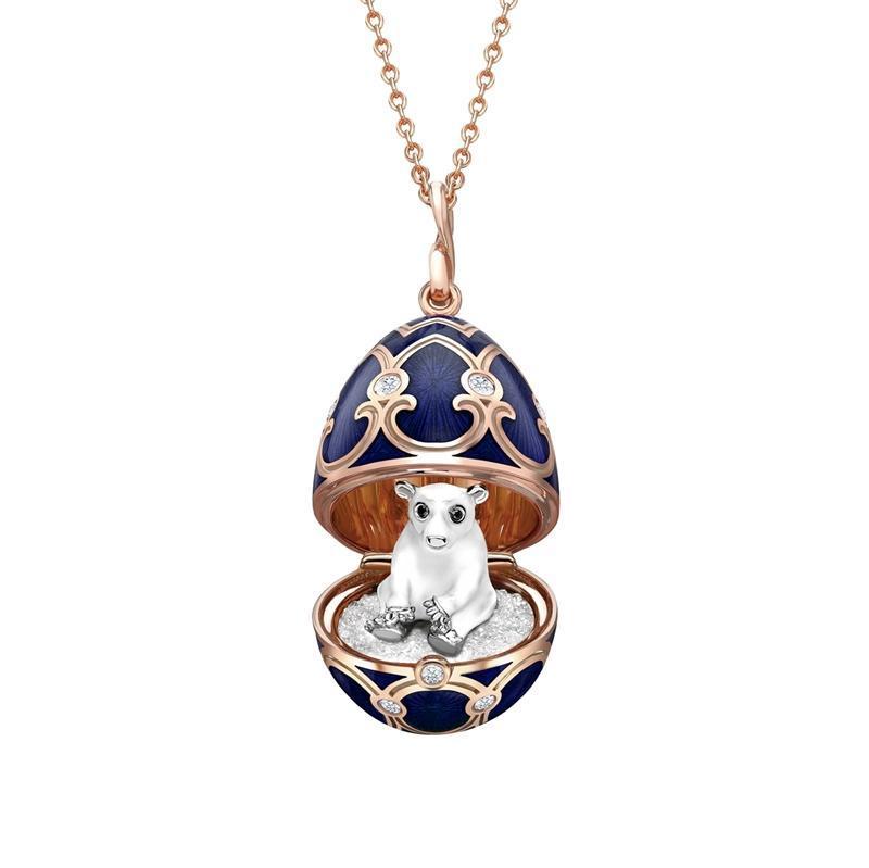 Faberge Heritage Rose Gold Dark Blue Locket with Polar Bear Surprise