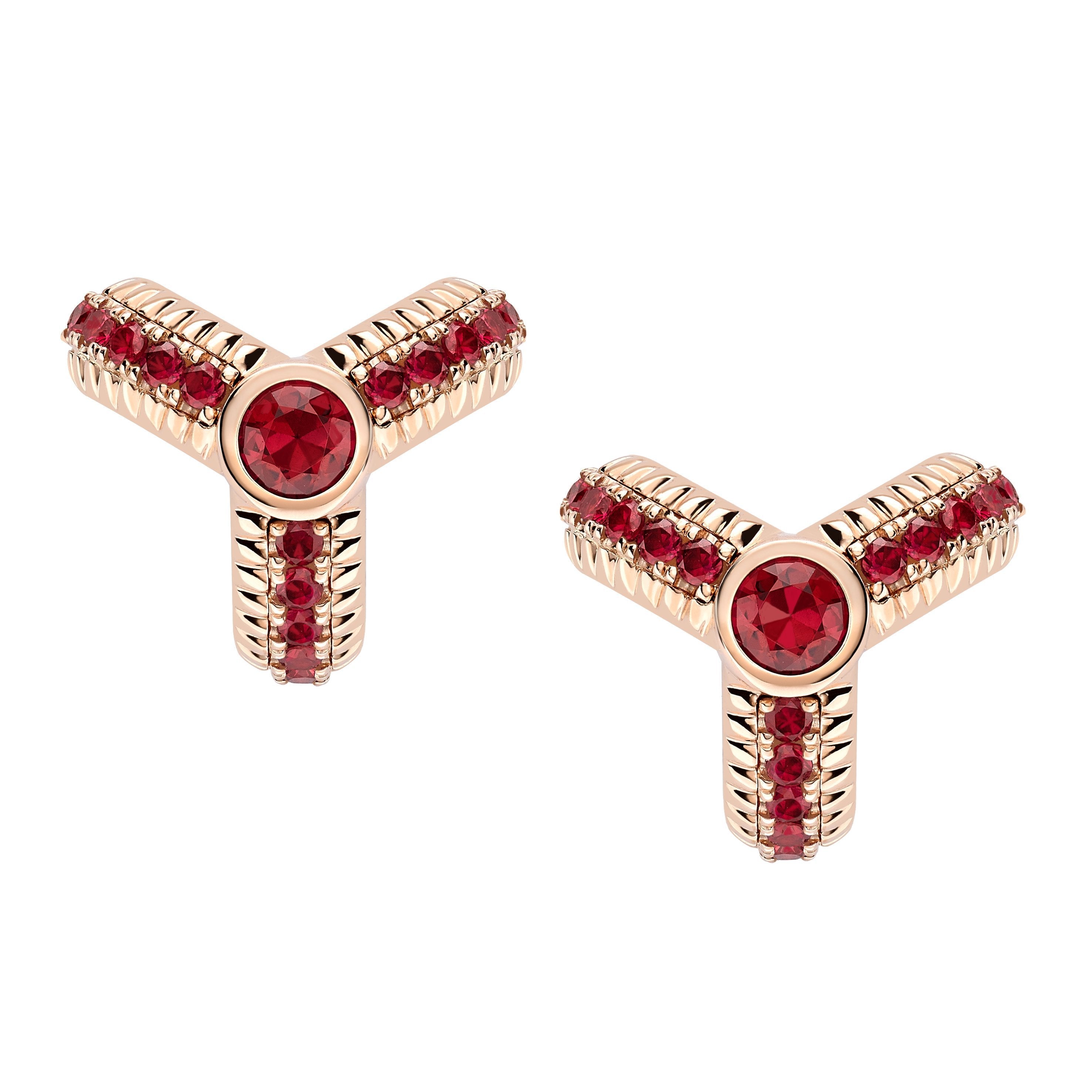 Faberge Colours of Love 18ct Rose Gold Ruby Fluted Trio Earrings - Rose Gold