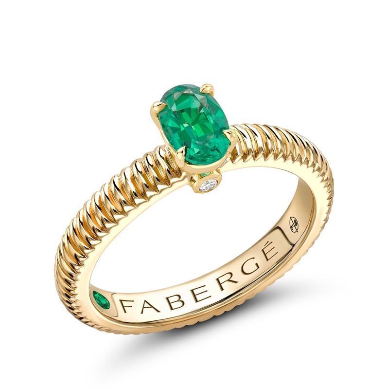 Faberge Colours of Love 18ct Yellow Gold Emerald Fluted Ring - 48
