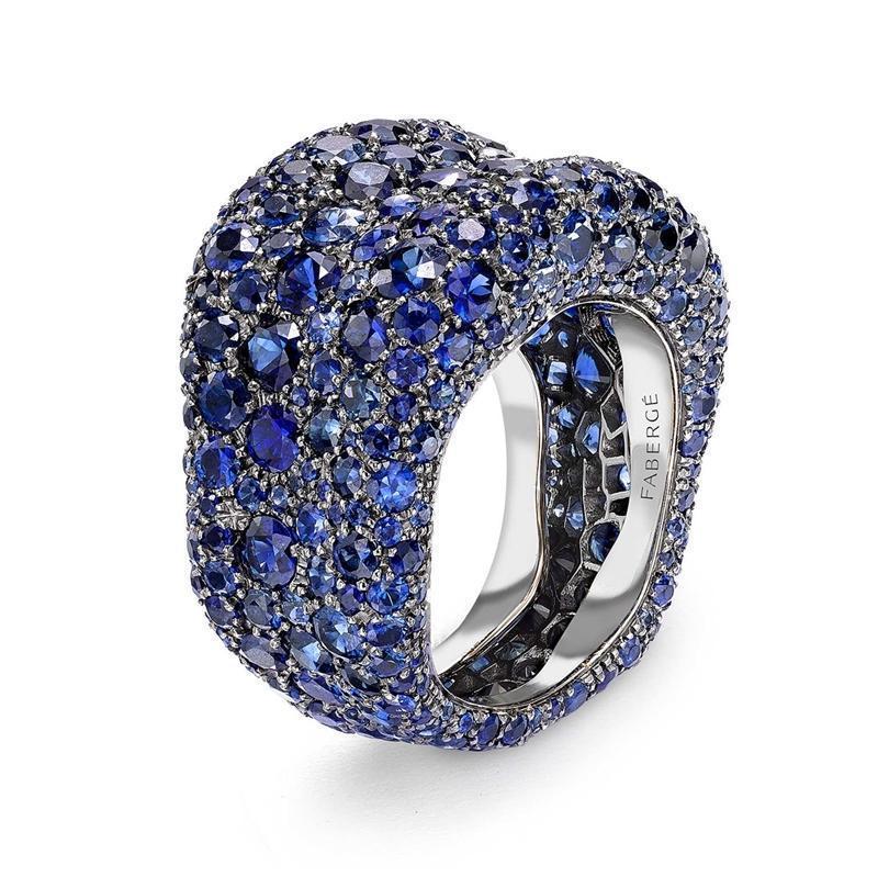 Faberge Emotion 18ct White Gold Blue Sapphire Ring - 55